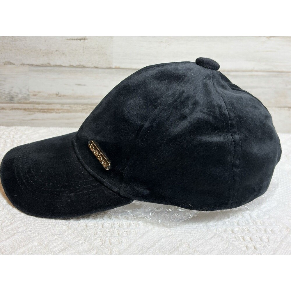 bebe Black Velvet Baseball Cap One Size Women’s Logo Solid Casual Travel - Picture 4 of 8
